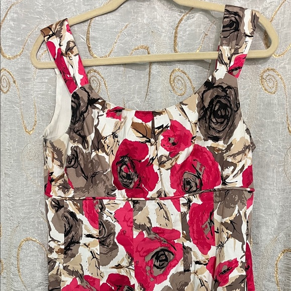 Maggy London Floral Midi Dress - Red, Brown, and Cream - Picture 3 of 7